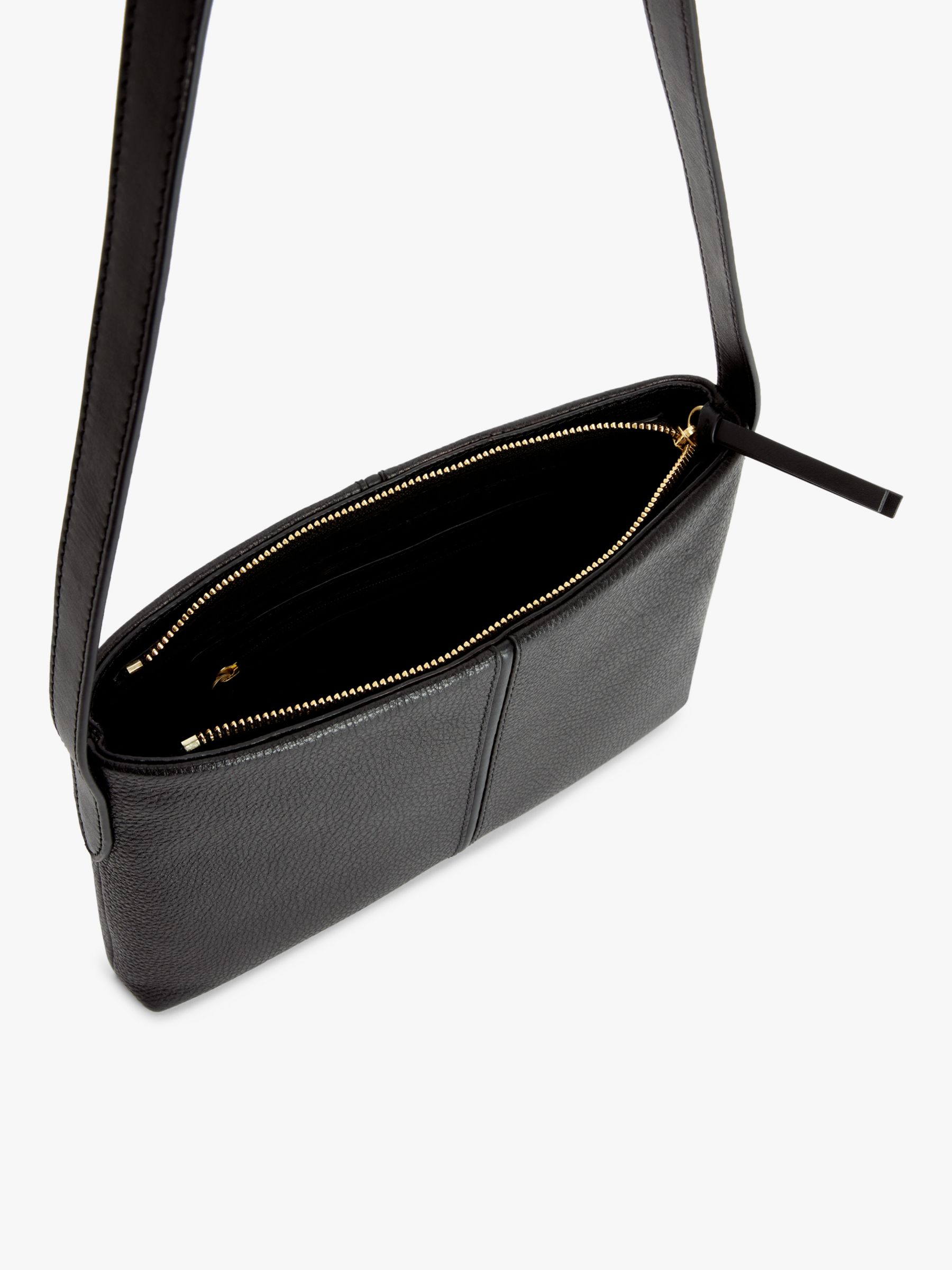 John Lewis Leather Flap Over Cross Body Bag, Black at John Lewis & Partners