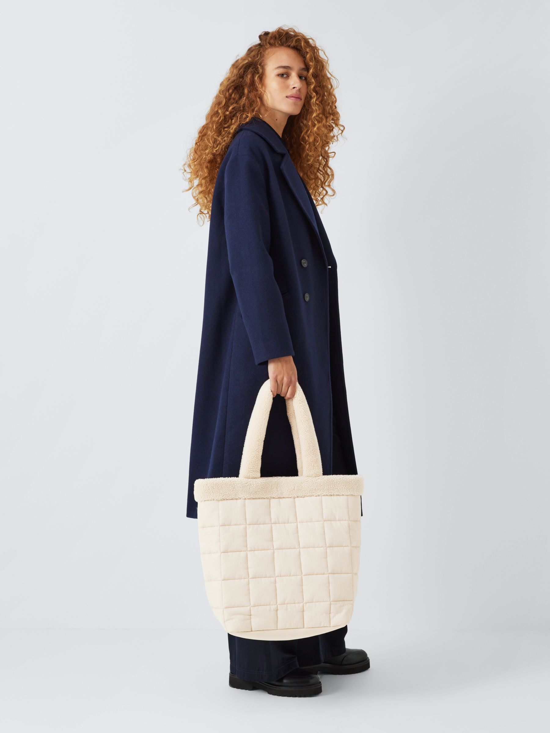 John Lewis ANYDAY Quilted Borg Tote Bag, Off White