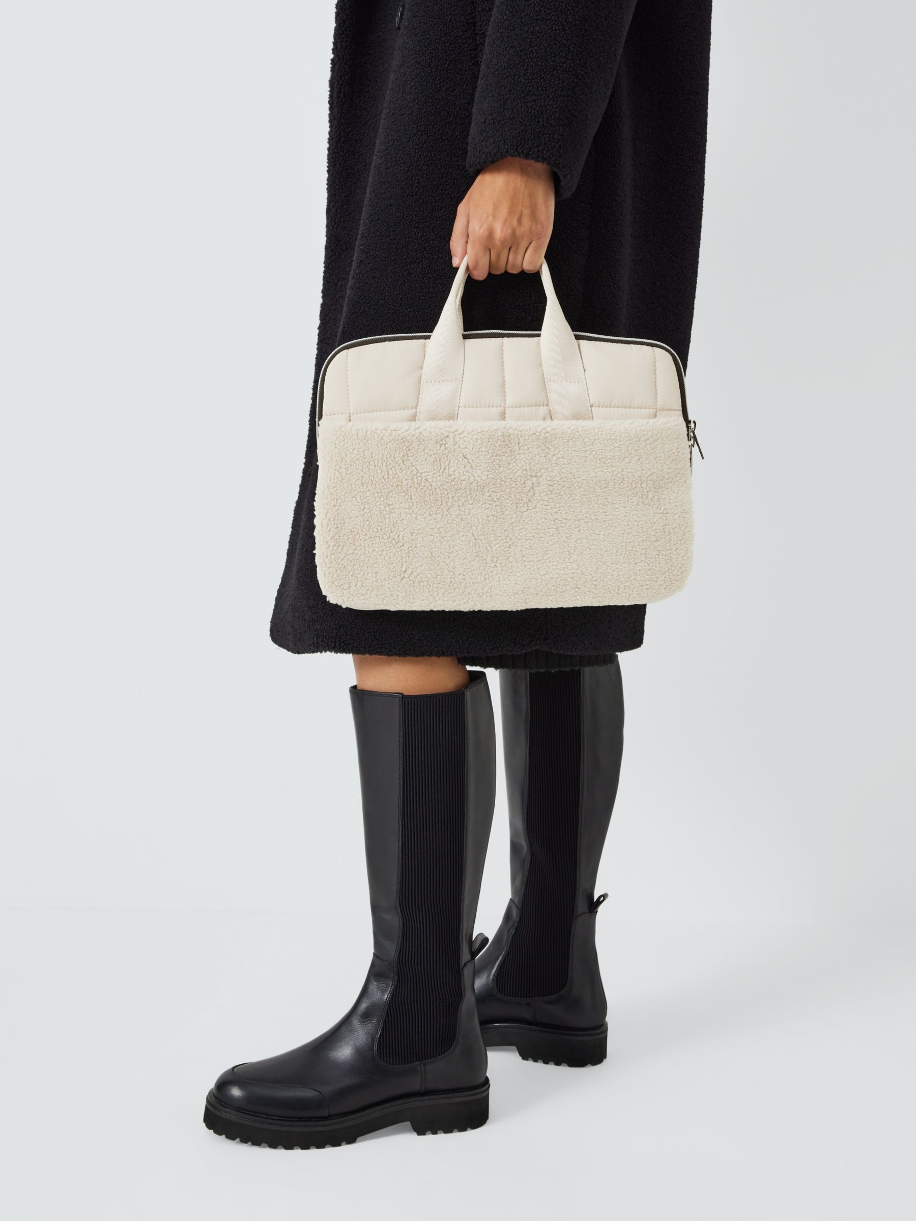 John Lewis ANYDAY Quilted Borg Tote Bag, Off White at John Lewis & Partners