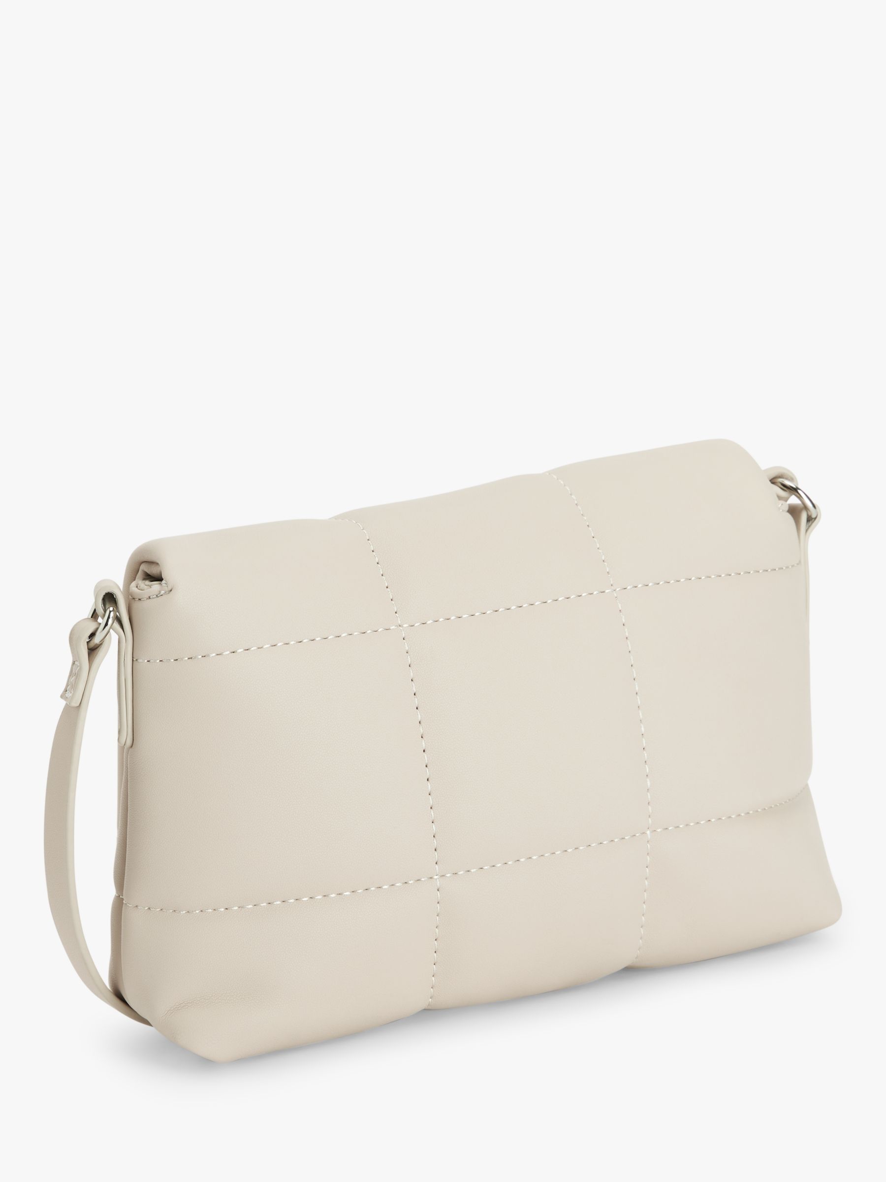 John Lewis ANYDAY Quilted Small Flap Over Cross Body Bag, Bone