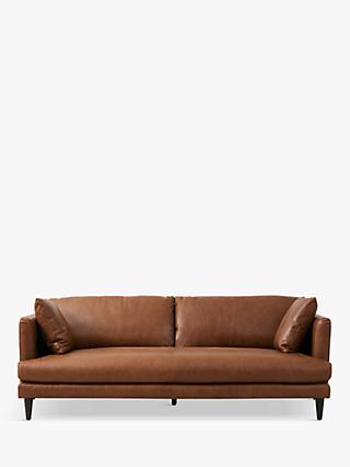 Lewis Range, Halo Strata Large 3 Seater Leather Sofa, Dark Leg, Soft Camel