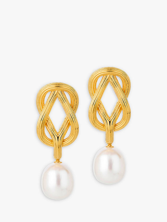Claudia Bradby Freshwater Pearl Connection Knots Drop Earrings, Gold