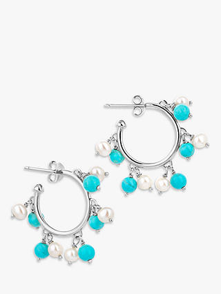 Claudia Bradby Freshwater Pearls & Turquoise Beaded Demi-Hoop Earrings