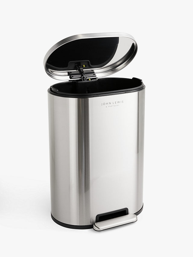 John Lewis Oval Pedal Bin, Brushed Stainless Steel, 50L