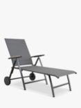 KETTLER Surf Active Folding Adjustable Sun Lounger with Teak Wood Armrests, Grey