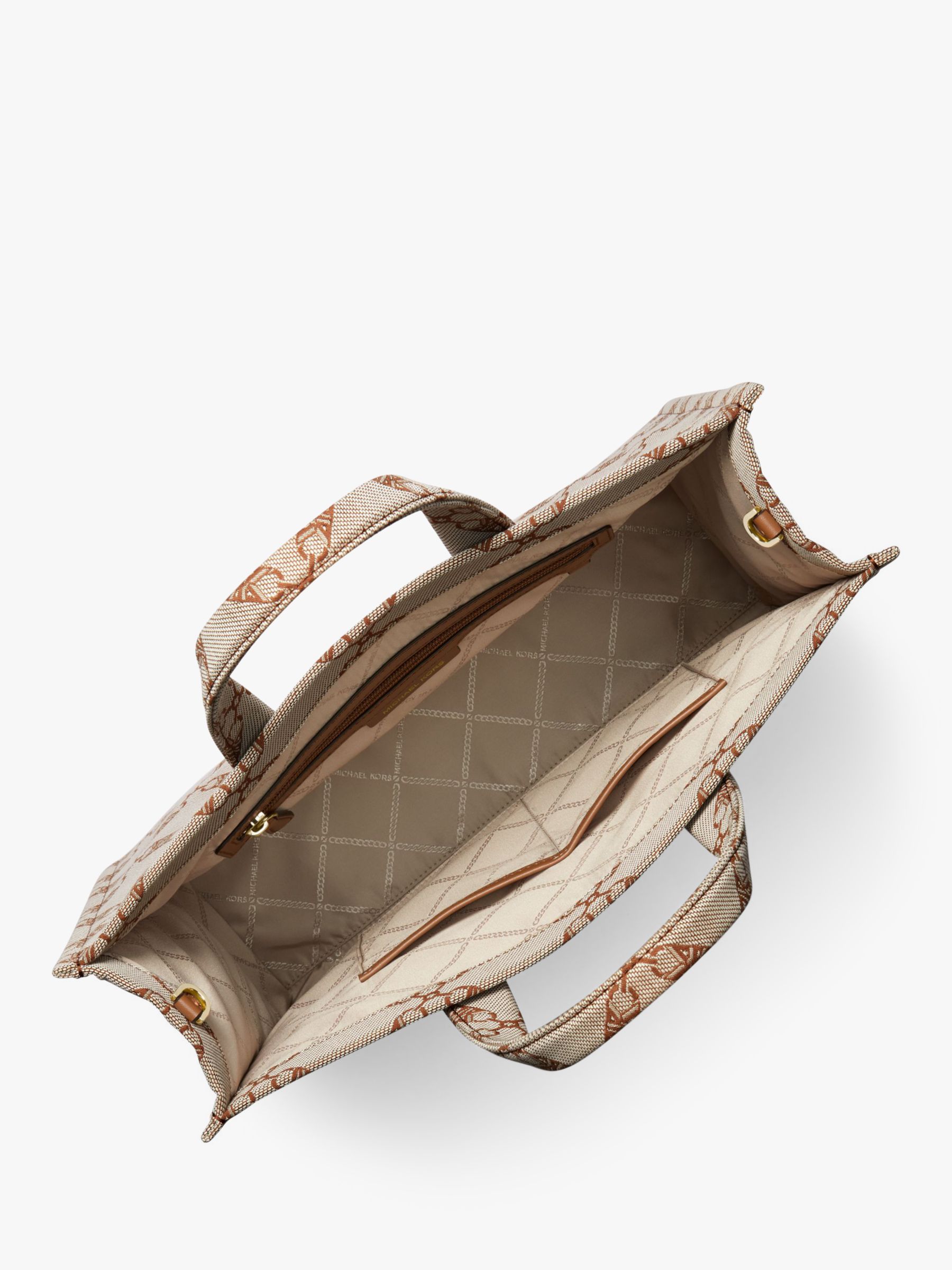 Michael Kors Gigi Large Empire Logo Jacquard Tote Bag, Neutral/Luggage at  John Lewis & Partners