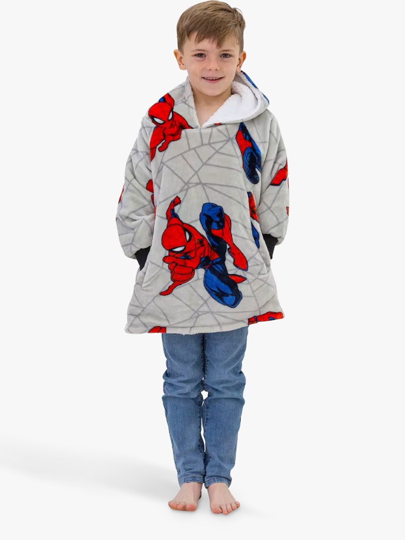 Spiderman Hugzee Oversized Fleece Hooded Blanket, Grey/Blue/Red, 7-12 years