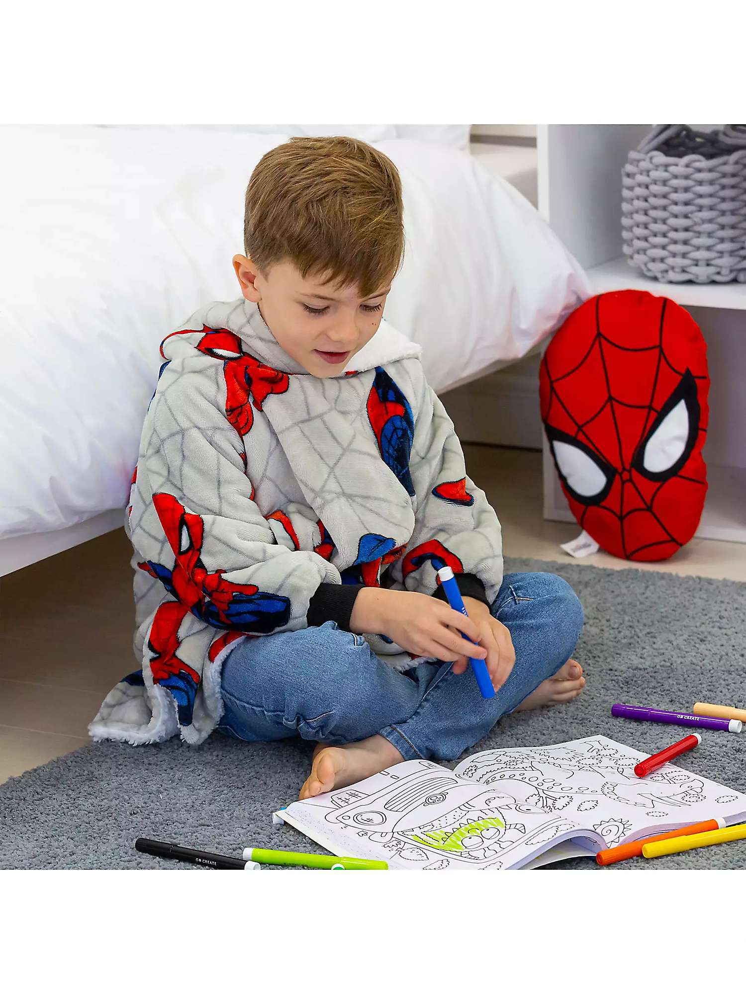 Buy Spiderman Hugzee Oversized Fleece Hooded Blanket, Grey/Blue/Red Online at johnlewis.com
