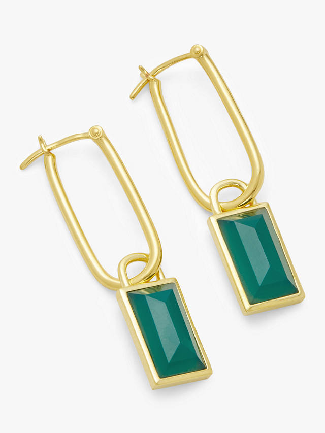 John Lewis Gemstones Rectangular Stone Drop Earrings, Gold/Green Agate