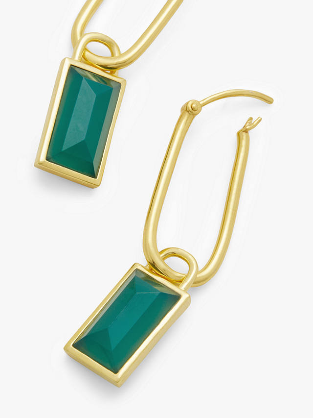 John Lewis Gemstones Rectangular Stone Drop Earrings, Gold/Green Agate