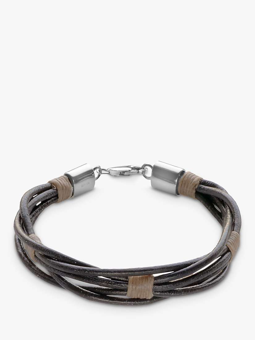 Buy Nina B Men's Sterling Silver & Leather Bracelet, Silver/Multi Online at johnlewis.com