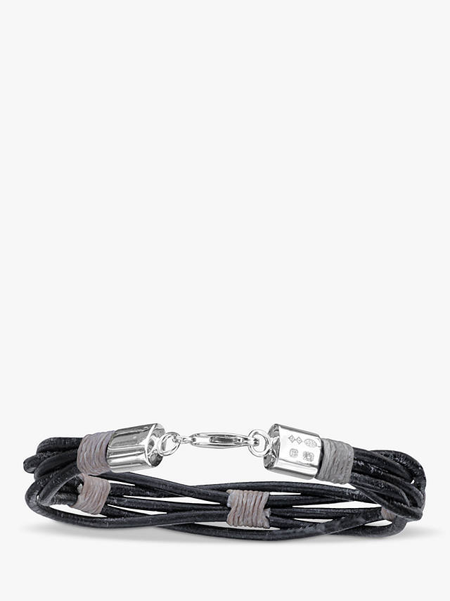 Nina B Men's Sterling Silver & Leather Bracelet, Silver/Multi