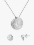 Nina B Folded Circle Pendant Necklace & Stud Earrings Jewellery Set, Silver