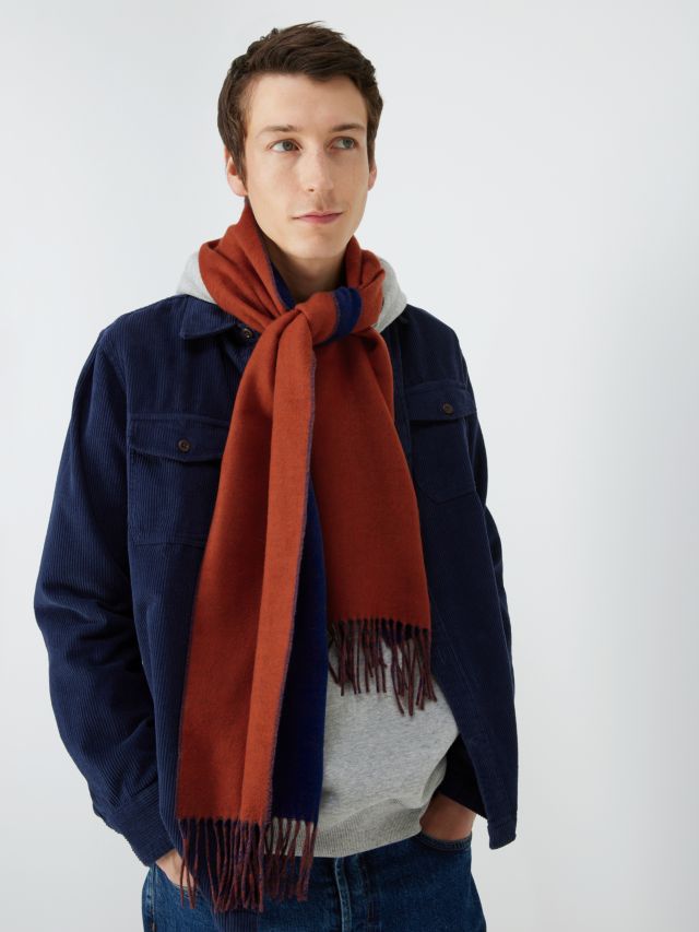 John Lewis Cashmink Double Scarf, Blue/Rust