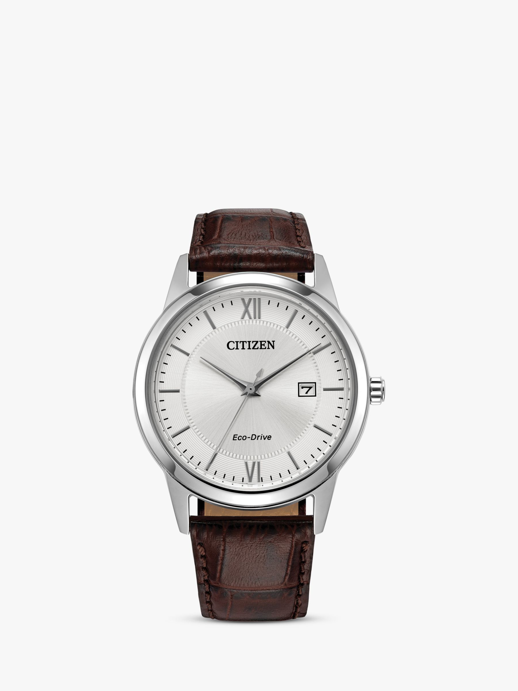 Citizen Men's Eco-Drive Date Leather Strap Watch, Brown at John Lewis &  Partners