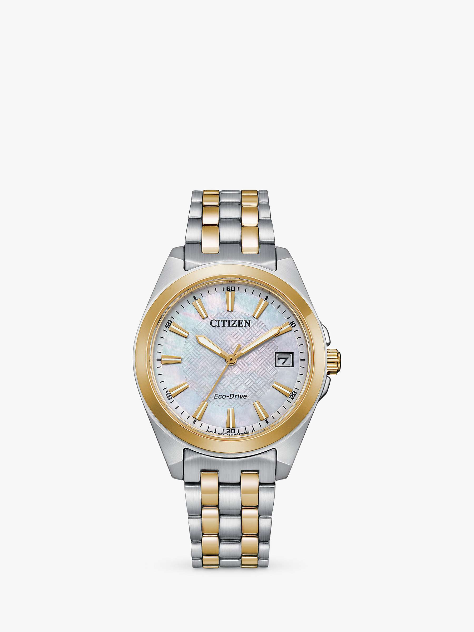 Buy Citizen EO1224-54D Women's Two-Tone Eco-Drive Date Bracelet Strap Watch, Silver/Gold Online at johnlewis.com