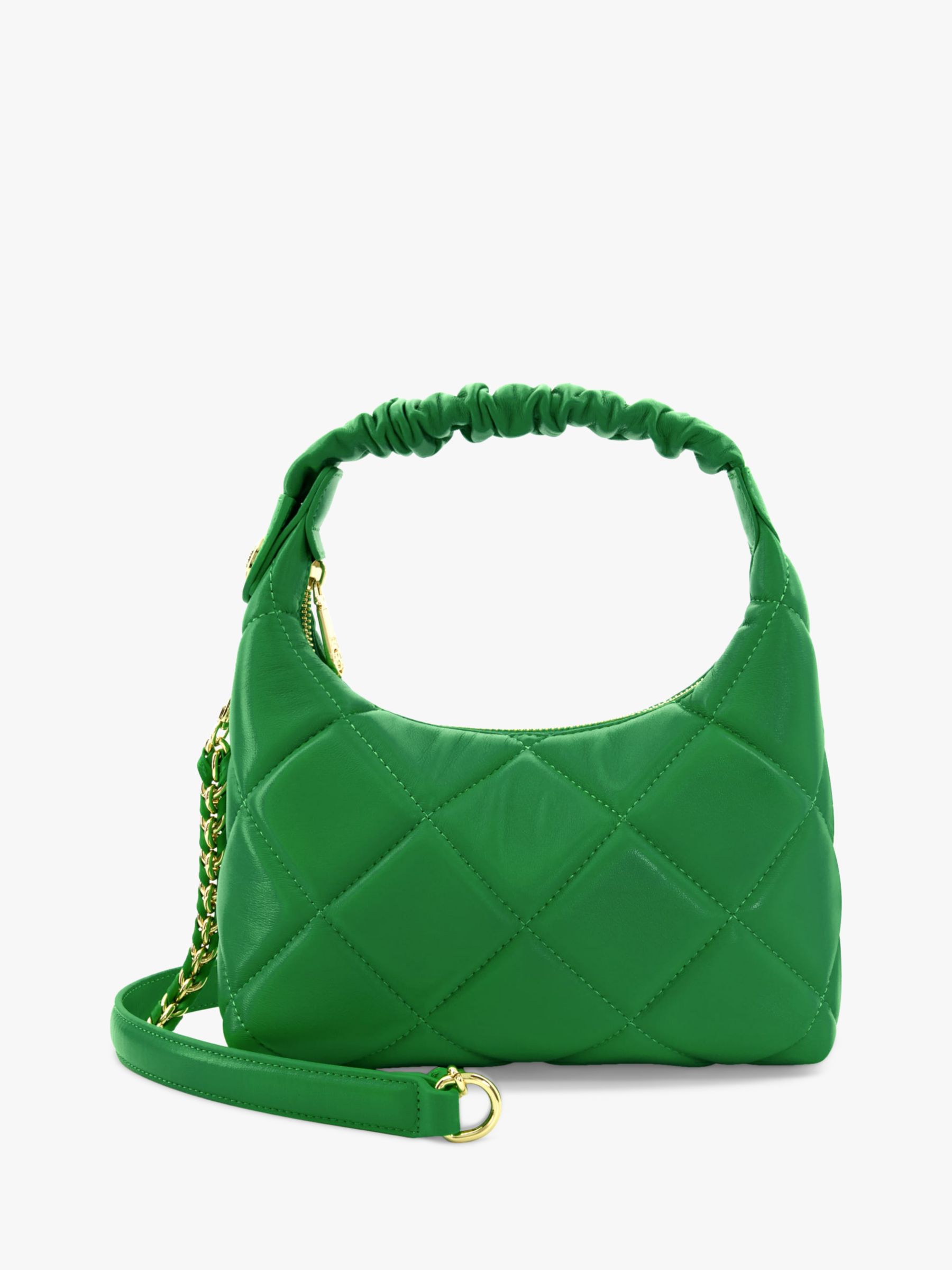 Dune Duchess H Quilted Ruched Shoulder Bag, Green-leather at John Lewis ...