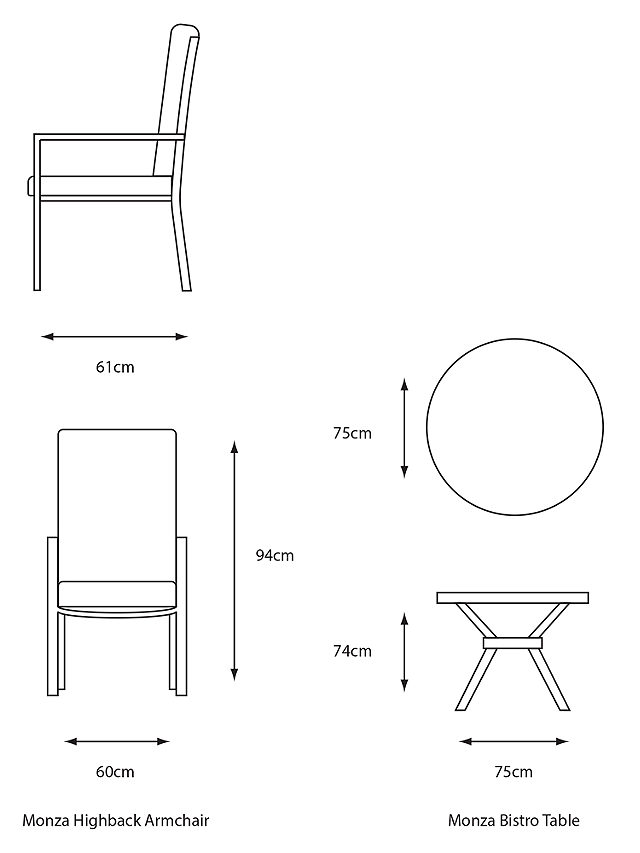 LG Outdoor Monza 2-Seater Garden Bistro Table & Chairs Set, Grey