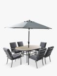 LG Outdoor Monza 6-Seater Garden Oval Dining Table & Chairs Set with Parasol, Grey