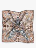 Aspinal of London Botanical 'A' Silk Square Scarf, Latte/Multi