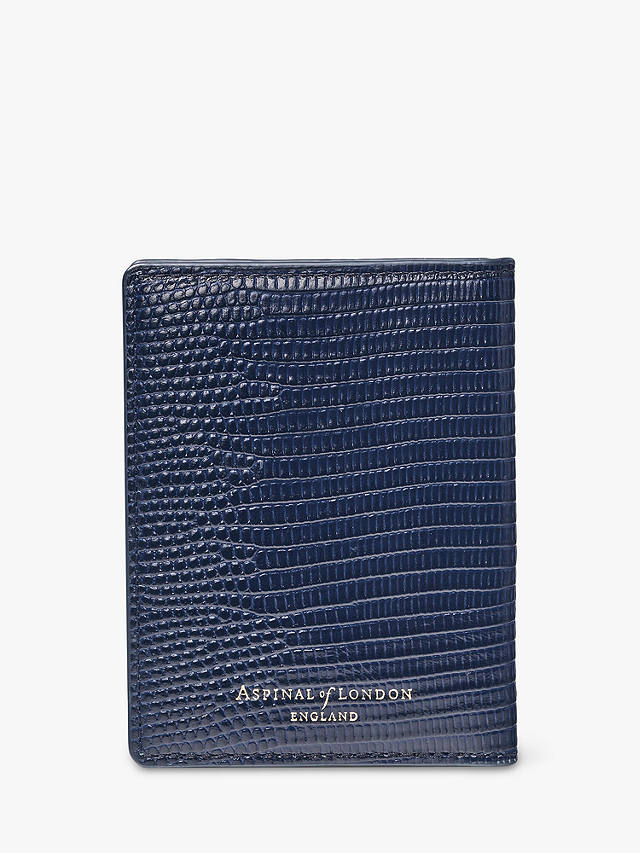 Aspinal of London Lizard Leather ID & Travel Card Case, Midnight Blue