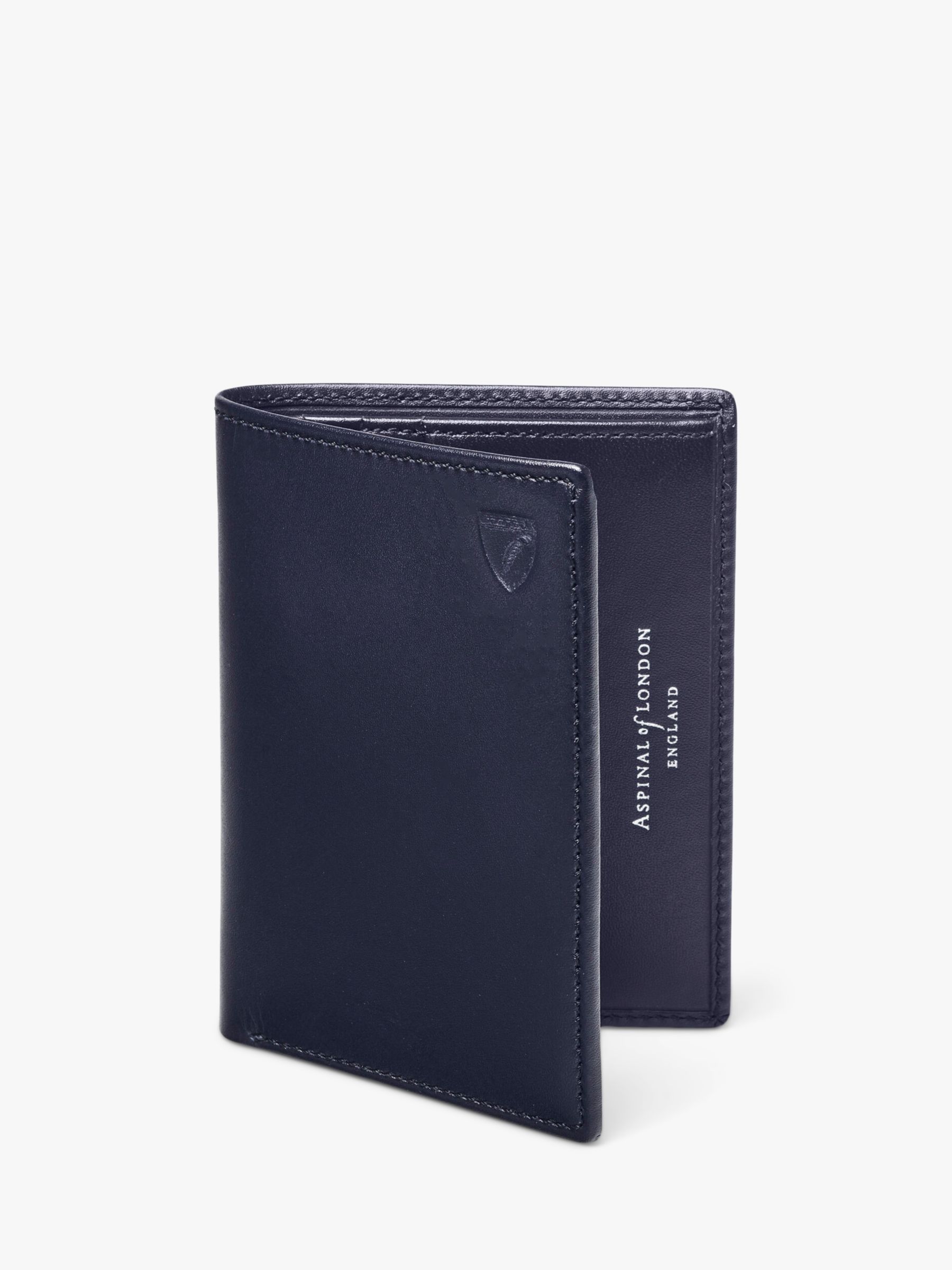 Aspinal of London Smooth Leather Double Credit Card Wallet, Navy