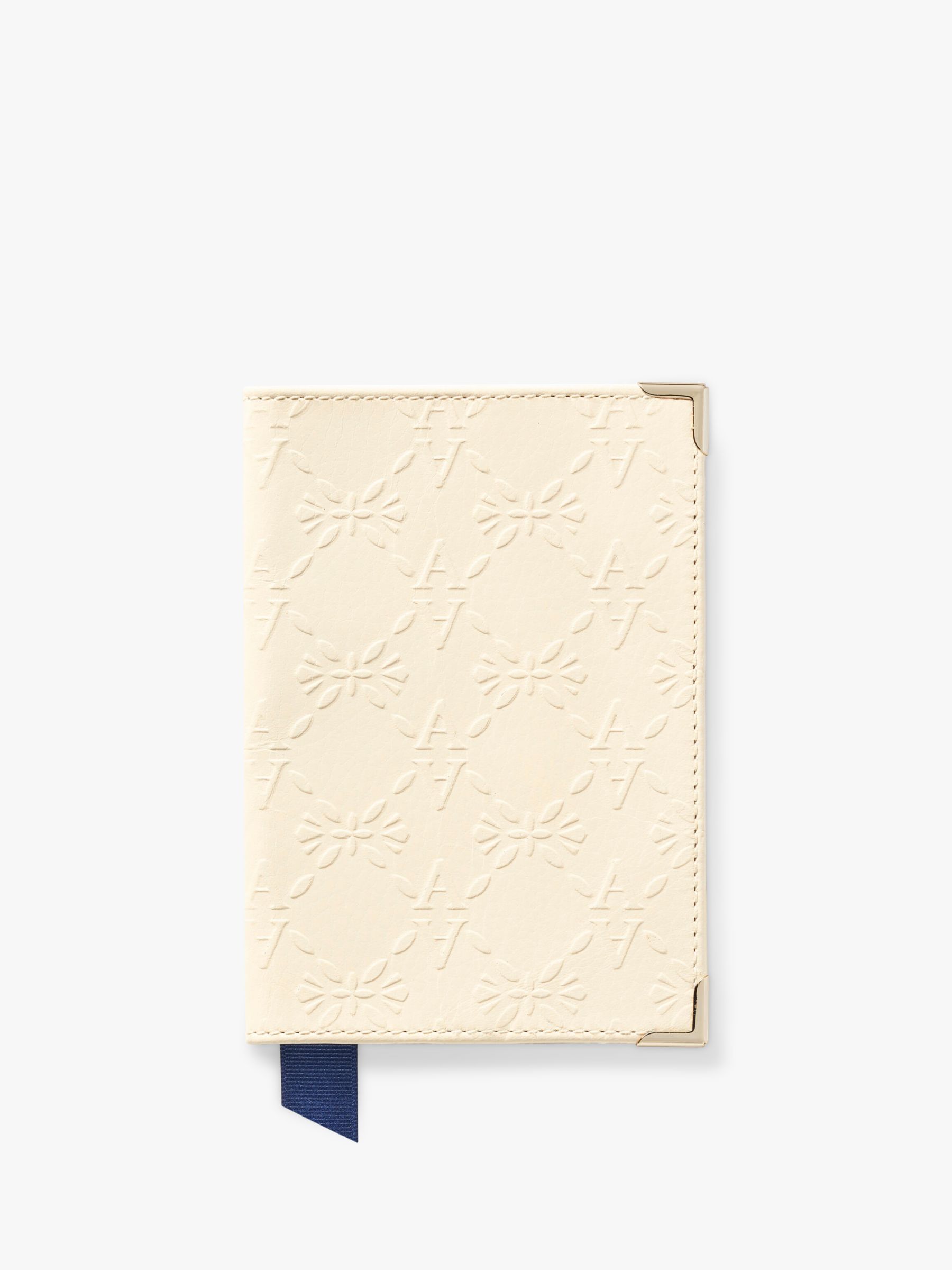 Aspinal of London Plain Leather Monogram Passport Cover, Ivory