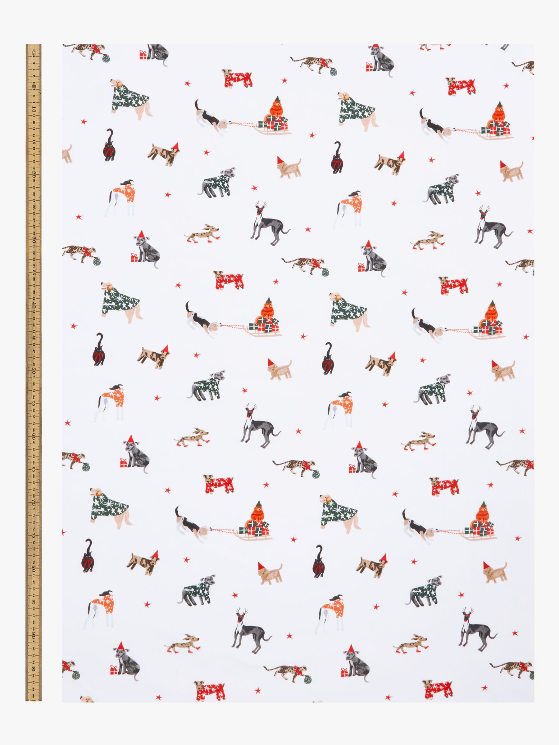 John Lewis Xmas Dogs & Cats PVC Tablecloth Fabric, Multi