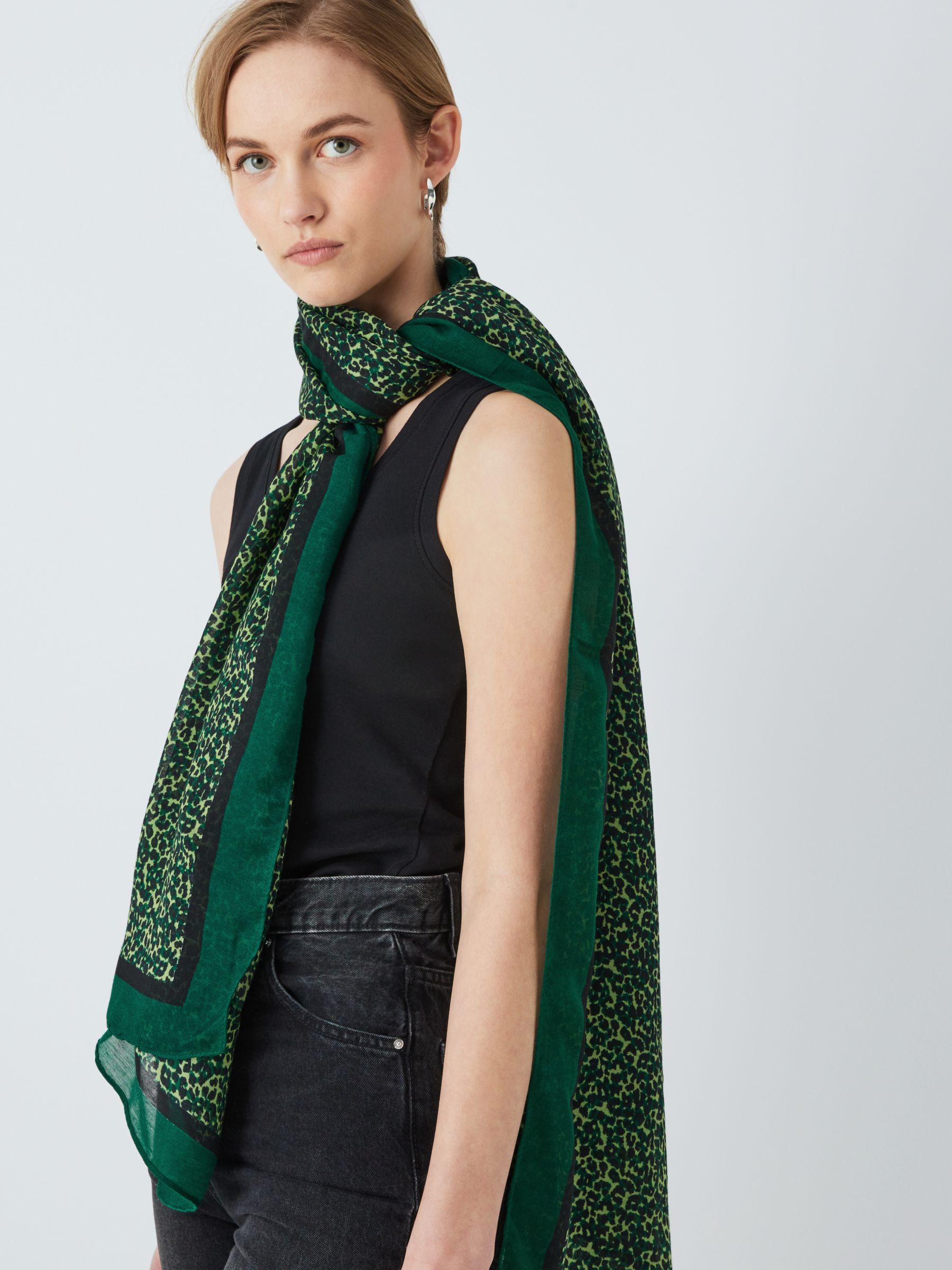 John Lewis Recycled Polyester Leopard Print Scarf, Green/Multi