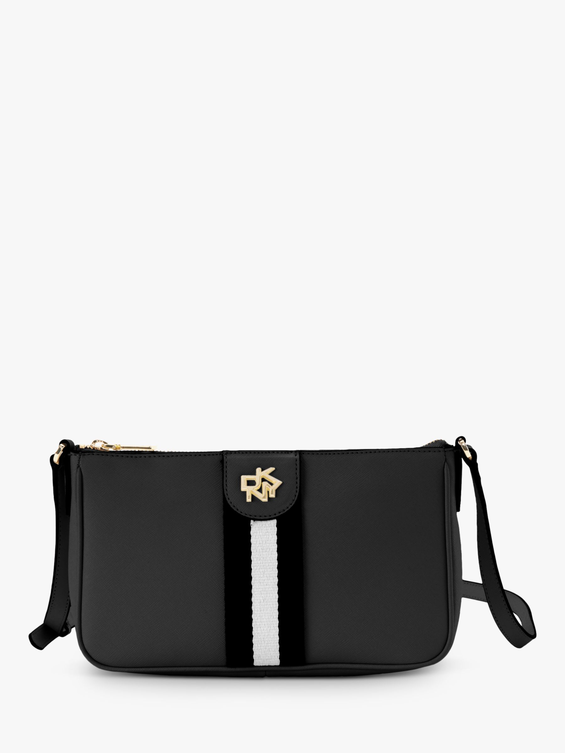 DKNY Carol Stripe Webbing Cross Body Bag, Black/Gold