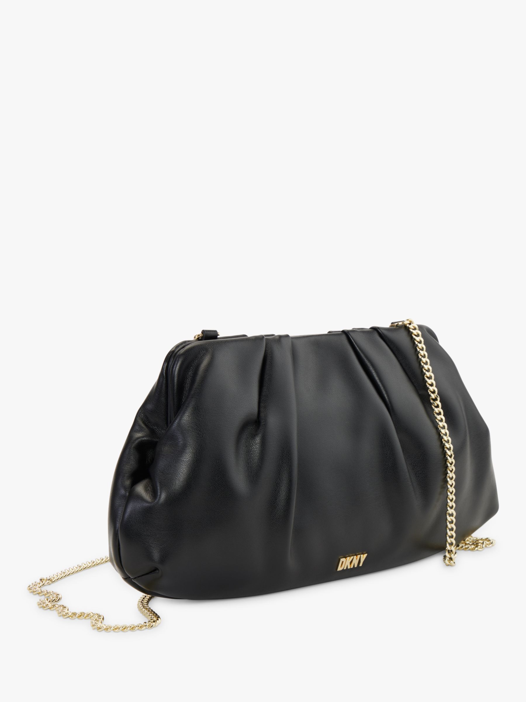 NWT DKNY Presley Shoulder Bag, Black Leather /Gold Chain