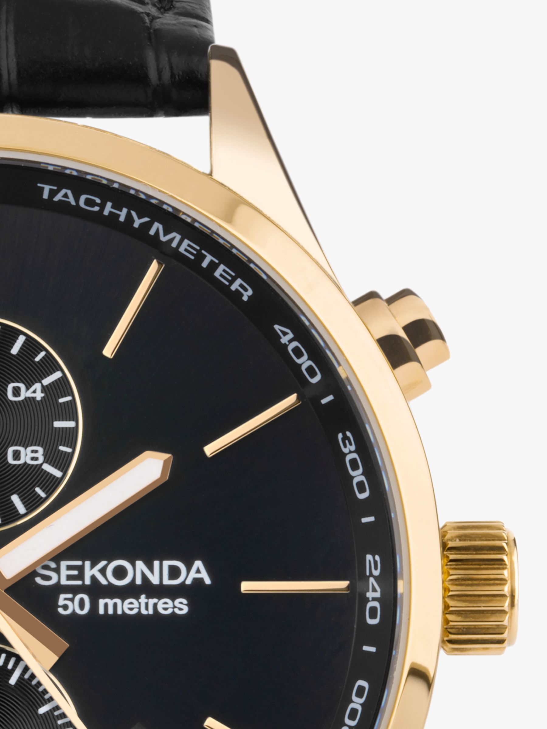 Buy Sekonda 30107 Men's Chronograph Leather Strap Watch, Black/Gold Online at johnlewis.com