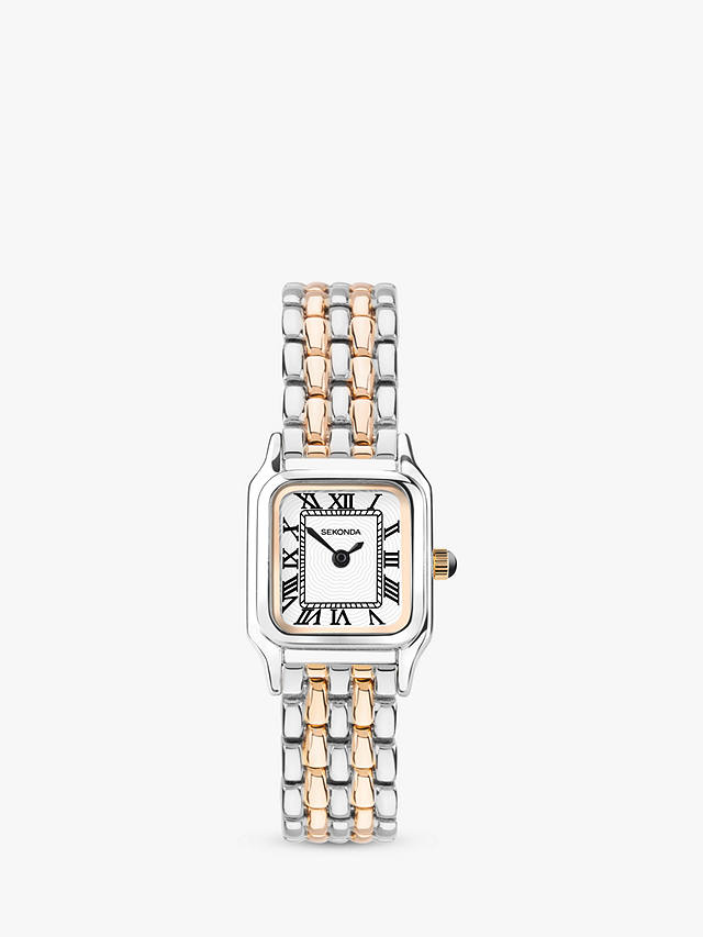 Sekonda 40555 Women's Square Roman Numeral Bracelet Strap Watch, Silver/Rose Gold