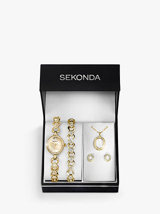 Sekonda 49020 Women's Crystal Watch, Bracelet, Pendant Necklace & Stud Earrings Jewellery Set