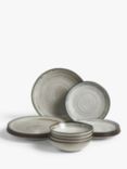 John Lewis Swirl Contrast Rim Stoneware Dinnerware Set, 12 Piece, Off White