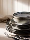 John Lewis Swirl Contrast Rim Stoneware Dinnerware Set, 12 Piece, Off White