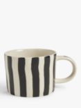 John Lewis Hand Painted Striped Stoneware Wide Mug, 300ml, Black/White