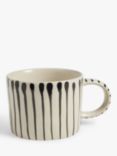 John Lewis Hand Painted Line Stoneware Mug, 300ml, Black/White