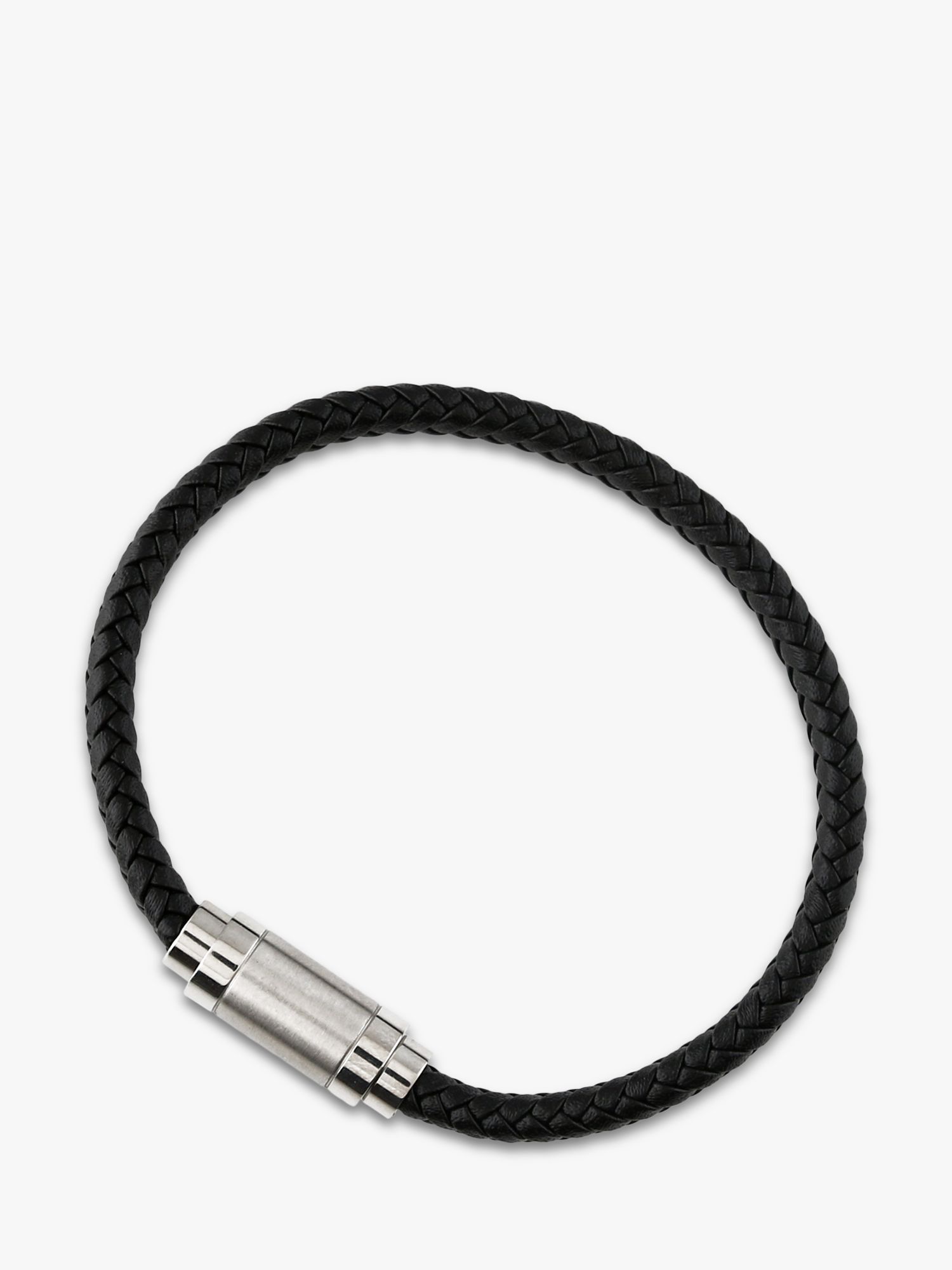 Buy Orelia Plaited Leather Bracelet, Black/Silver Online at johnlewis.com