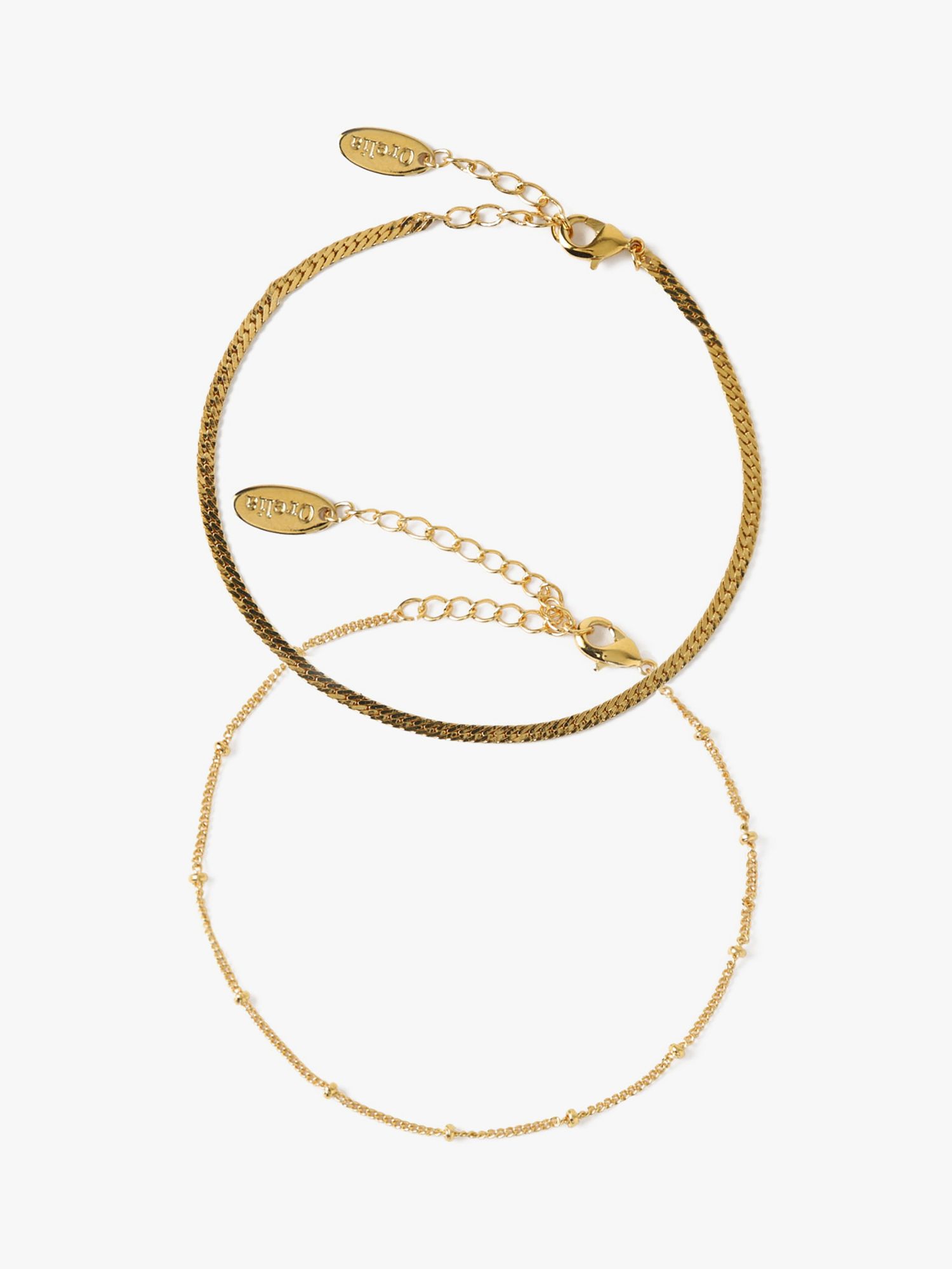 Orelia Satellite & Flat Curb Bracelet Set, Pack of 2, Pale Gold