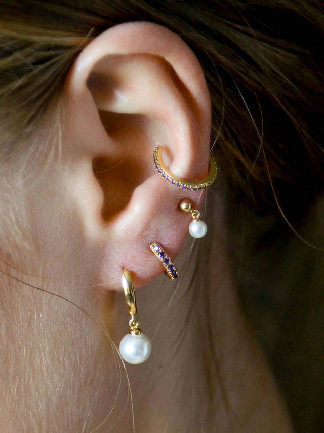 Orelia Pearl Drop Huggie Hoop Earrings, Pale Gold