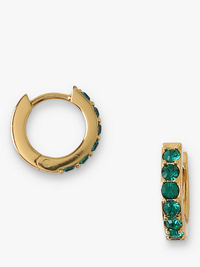 Orelia Swarovski Emerald Pave Huggie Hoop Earrings, Pale Gold