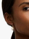 Orelia Pearl Drop Pave Huggie Hoop Earrings