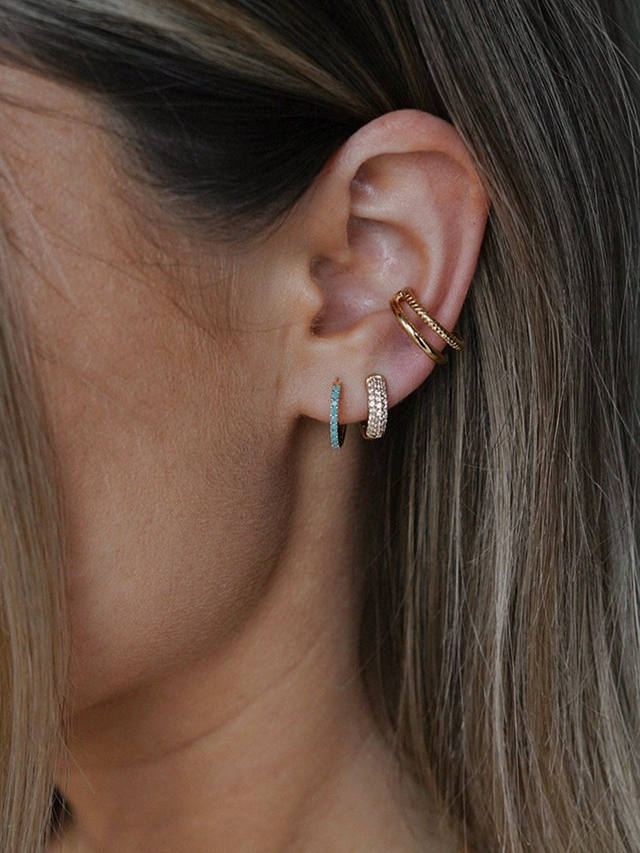 Orelia Mini Turquoise Pave Huggie Hoop Earrings, Pale Gold
