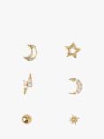 Orelia Celestial Ear Party Stud Earrings, Pack of 6, Pale Gold
