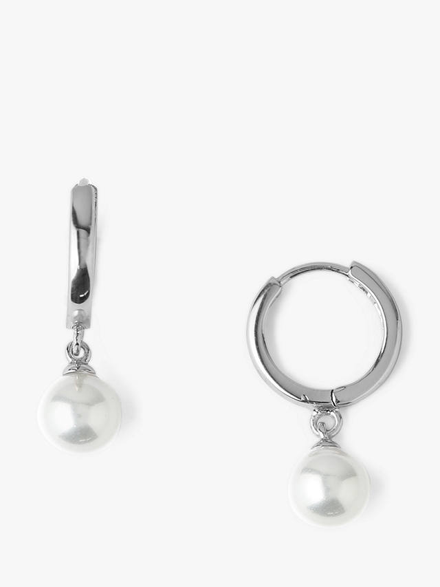 Orelia Pearl Drop Huggie Hoop Earrings, Silver