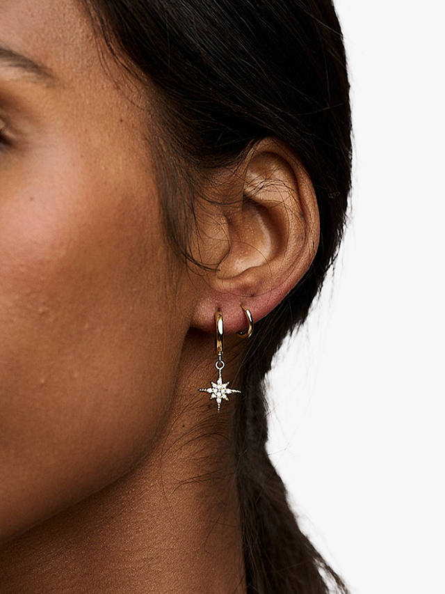 Orelia Crystal Star Drop Huggie Hoop Earrings, Pale Gold