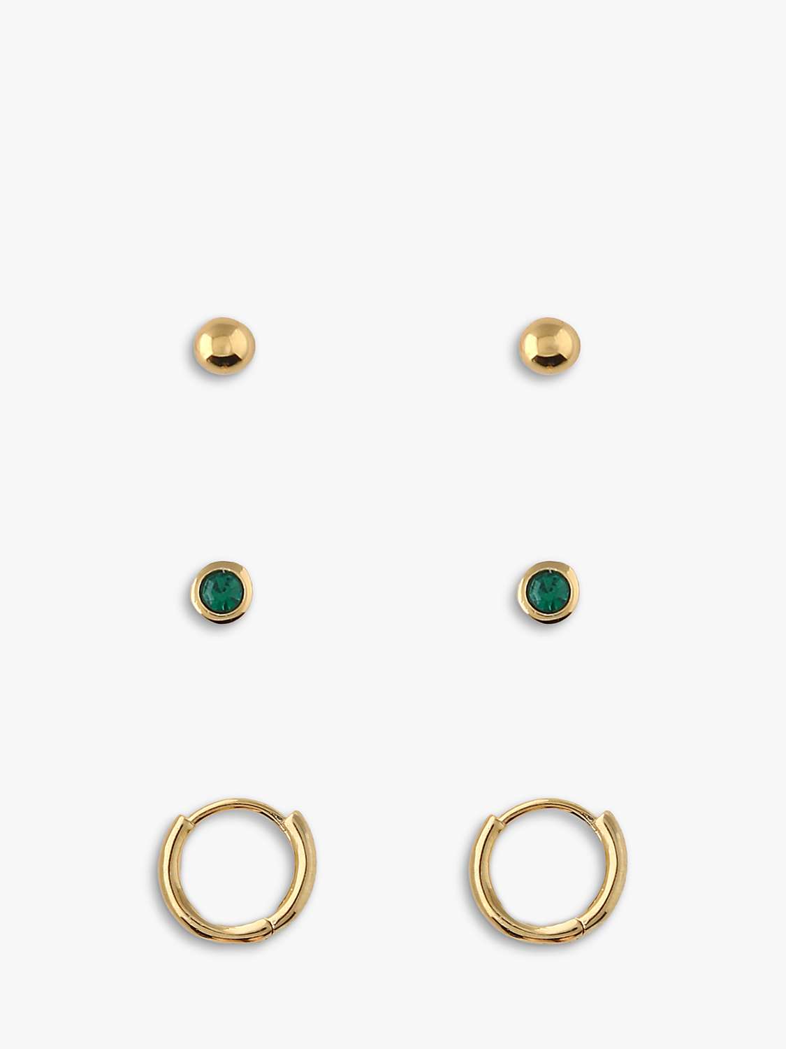 Buy Orelia Swarovski Emerald Stud & Hoop Earrings, Pack of 3, Pale Gold Online at johnlewis.com