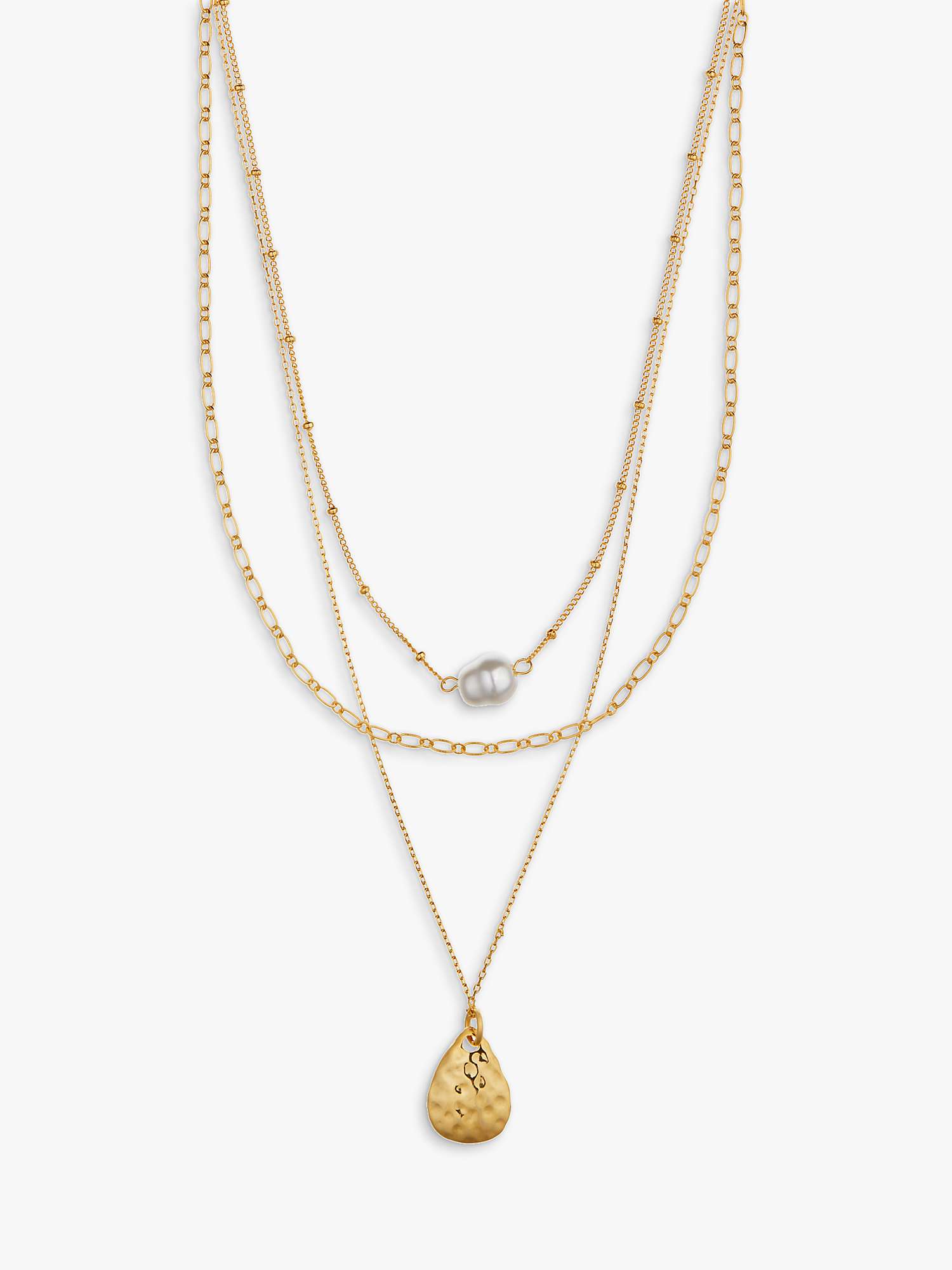 Buy Orelia Pearl and Molten Teardrop Three Row Necklace, Gold Online at johnlewis.com