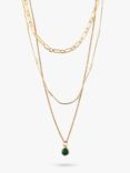 Orelia Swarovski Drop Emerald 3-Row Necklace, Pale Gold